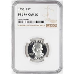 1953 Proof Washington Quarter Coin NGC PF67* Cameo Star