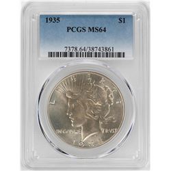 1935 $1 Peace Silver Dollar Coin PCGS MS64