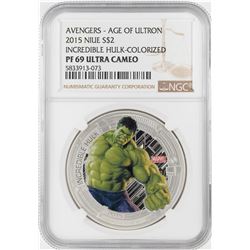 2015 Niue $2 Proof Avengers Age of Ultron Incredible Hulk Silver Coin NGC PF69 Ultra Cameo