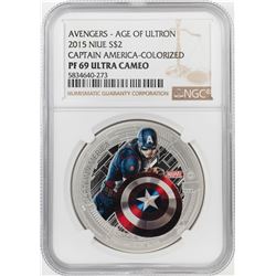 2015 Niue $2 Proof Avengers Age of Ultron Captain America Silver Coin NGC PF69 Ultra Cameo