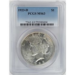1923-D $1 Peace Silver Dollar Coin PCGS MS63
