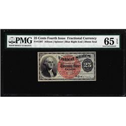 1863 25 Cent 4th Issue Fractional Currency Note Fr.1307 PMG Choice Uncirculated 65EPQ
