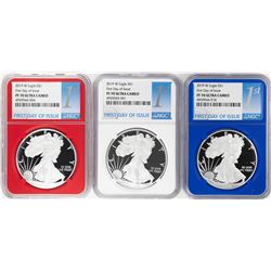 Set of 2019-W $1 Proof American Silver Eagle Coins NGC PF70 Ultra Cameo Red White Blue