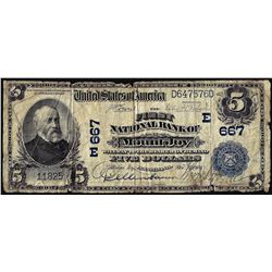 1902 PB $5 First NB of Mount Joy, PA CH# 667 National Currency Note