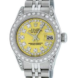 Rolex Ladies Stainless Steel Quickset Diamond Datejust Wristwatch With Rolex Box