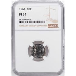 1964 Proof Roosevelt Dime Coin NGC PF69