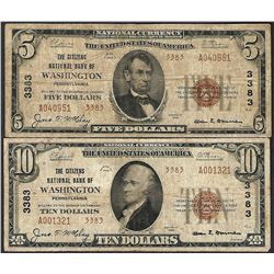 Lot of 1929 Ty. 2 $5/10 Citizens NB of Washington, PA CH# 3383 National Currency Notes
