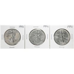 Group of (3) 1991 $1 American Silver Eagle Coins