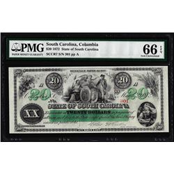 1872 $20 State of South Carolina Revenue Bond Obsolete Note PMG Gem Uncirculated 66EPQ