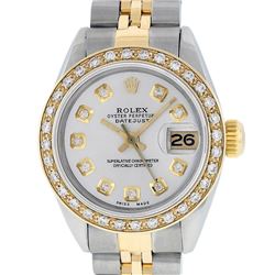 Rolex Ladies 2 Tone 14K Silver Diamond Datejust Wristwatch