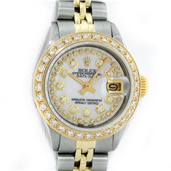 Rolex Ladies 2 Tone 14K MOP String Diamond Datejust Wristwatch