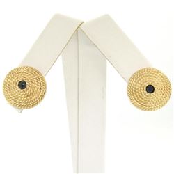 Vintage 14k Yellow Gold Cabochon Sapphire Twisted Wire Cone Shaped Stud Earrings