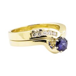 0.94 ctw Blue Sapphire and Diamond Ring Set - 14KT Yellow Gold