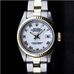 Rolex Ladies 2 Tone 14K Gold Yellow Gold & Stainless Steel White Roman 26MM Date