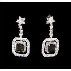 0.85 ctw Green Tourmaline and Diamond Earrings - 14KT White Gold