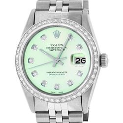 Rolex Mens Stainless Steel Green Diamond 36MM Datejust Wristwatch