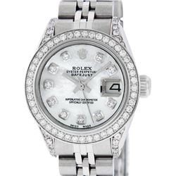 Rolex Ladies Stainless Steel Diamond Lugs MOP Diamond Datejust Wristwatch