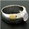 Image 6 : Men's Ribbed 18k Two Tone Gold GIA Certified Round Star Sapphire Solitaire Ring