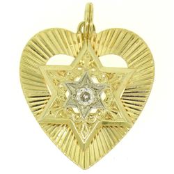 14K Two Tone Gold Heart Star of David .22 ctw Old Mine Cut Diamond Pendant