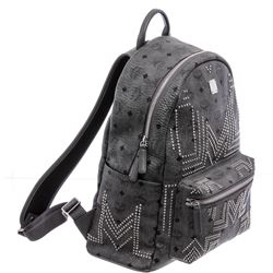 MCM Gray Visetos Canvas Leather Medium Studded Backpack