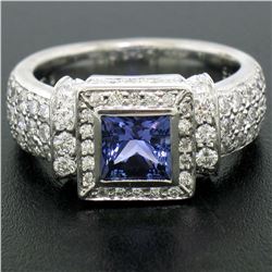 New Platinum 2.37 ctw Tanzanite and Diamond Halo Ring