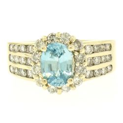 14kt Yellow Gold 2.35 ctw Aquamarine and Diamond Halo Ring