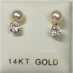 14K White Gold Fresh Water Pearl Cubic Zirconia Earrings, Made in Canada, Suggested Retail Value $20