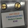 Image 3 : 14K Yellow Gold 2 Diamond(0.24ct) Earrings, Made in Canada, Suggested Retail Value $700