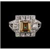 Image 2 : 1.20 ctw Fancy Light Brown Diamond and White Sapphire Ring - Platinum