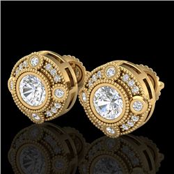1.5 ctw VS/SI Diamond Solitaire Art Deco Stud Earrings 18k Yellow Gold
