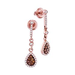 10kt Rose Gold Round Brown Diamond Dangle Earrings 1/2 Cttw