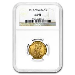1913 Canada Gold $5 MS-63 NGC