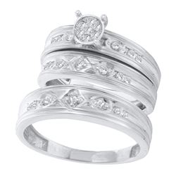10kt White Gold His & Hers Round Diamond Cluster Matching Bridal Wedding Ring Band Set 1/4 Cttw
