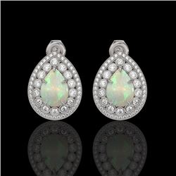 7.88 ctw Certified Opal & Diamond Victorian Earrings 14K White Gold