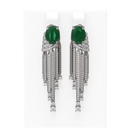 9.24 ctw Emerald & Diamond Earrings 18K White Gold