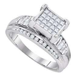 Sterling Silver Princess Diamond Square Cluster Bridal Wedding Engagement Ring 7/8 Cttw