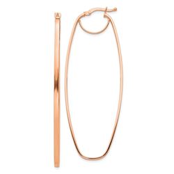 14k Rose Gold Polished Oval Dangle Hoop Earrings - 3 mm