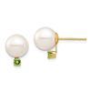 Image 1 : 14k Yellow Gold White Pearl Peridot Post Earrings - 8-8.5 mm
