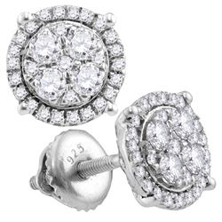 10kt White Gold Round Diamond Circle Cluster Earrings 1.00 Cttw