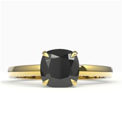 3 ctw Cushion Cut Black Diamond Designer Ring 18k Yellow Gold