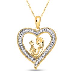 10k Yellow Gold Round Diamond Heart Mother Child Embrace Pendant 1/5 Cttw