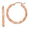Image 1 : 14k Rose Gold Twisted Satin Diamond-Cut Hoop Earrings - 27 mm