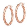 Image 2 : 14k Rose Gold Twisted Satin Diamond-Cut Hoop Earrings - 27 mm