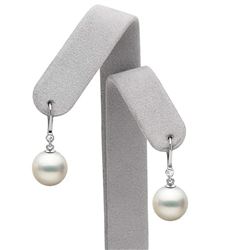 White South Sea Pearl and Diamond Bezel Dangle Earrings