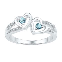 Sterling Silver Round Lab-Created Aquamarine Diamond Heart Ring 1/5 Cttw