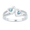 Image 1 : Sterling Silver Round Lab-Created Aquamarine Diamond Heart Ring 1/5 Cttw