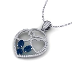 3 ctw Sapphire & Micro Pave Designer Heart Necklace 14k White Gold