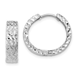 14k White Gold 12 mm Diamond-cut Hoop Earrings