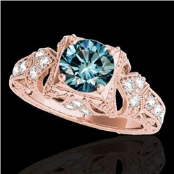 1.25 ctw SI Certified Blue Diamond Solitaire Antique Ring 10k Rose Gold