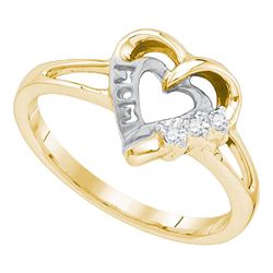 Yellow-tone Sterling Silver Round Diamond Heart Ring .03 Cttw